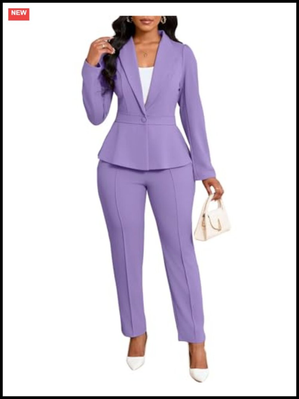 Women's Business Pantsuit Set 2-Piece Suiting Blazer with Elastic Waist Pants